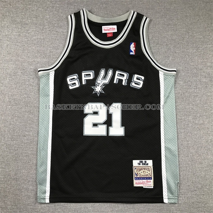 Maillot Enfant San Antonio Spurs Tim Duncan NO 21 Mitchell & Ness 1998-99 Noir